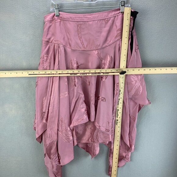 Coach Skirt Womens 10 Pink Silk Palm Tree Print Jacquard Tiered Handkerchief Hem - Picture 9 of 16